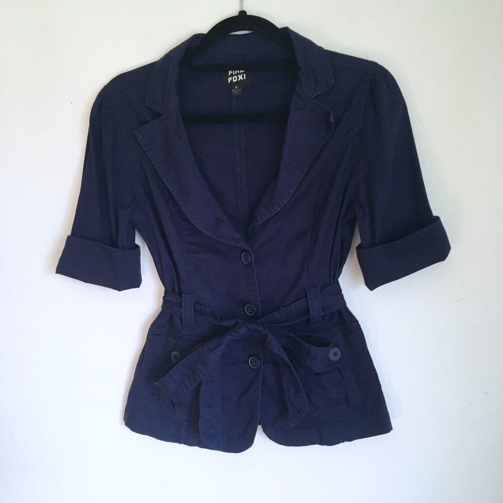 Papaya Navy Half Sleeve Belted Blazer